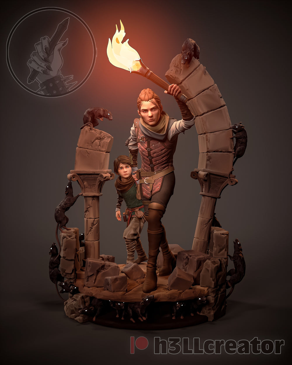 Amicia and Hugo — a plague tale — Statue by H3llcreator
