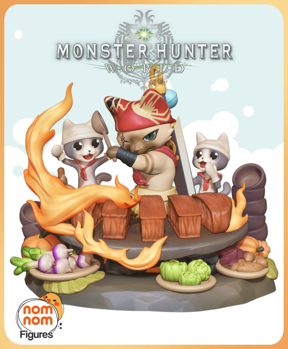 Chibi Meowscular Chef — Monster Hunter — Statue by NomNom