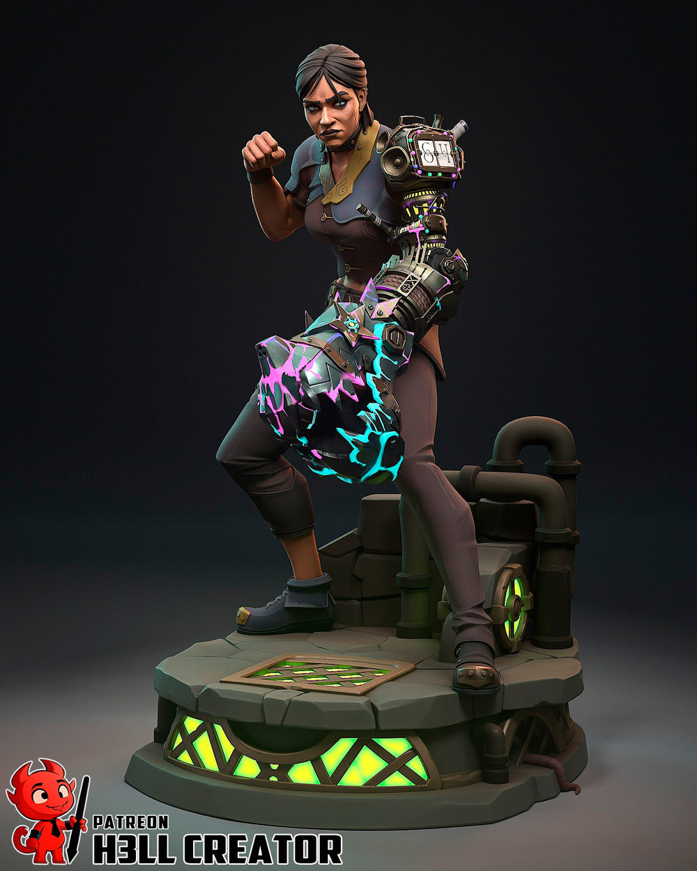 Fighter with a mechanical arm — action-figure — Statue by H3llcreator