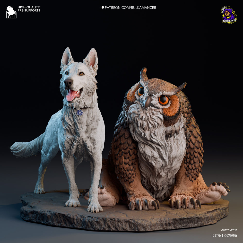 Scratch and Owlbear Cub — Baldur's Gate 3 — Statue by Bulkamancer
