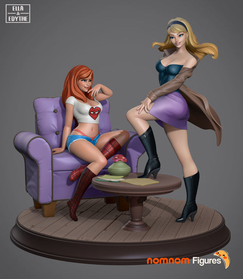 Spiderman Mary Jane and Gwen Stacy — Statue by NomNom